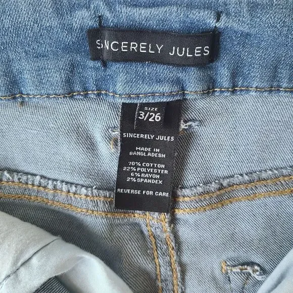 Sincerely Jules Women Junior 3/26 Jeans Blue Distressed Raw Hem Flare Grunge Y2K - Picture 3 of 13